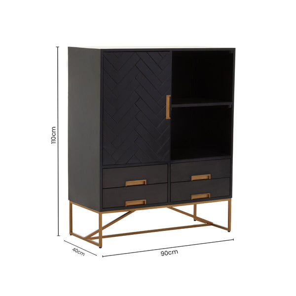 Kochi Black Mango Wood 1 Door and 4 Drawer Cabinet – back view