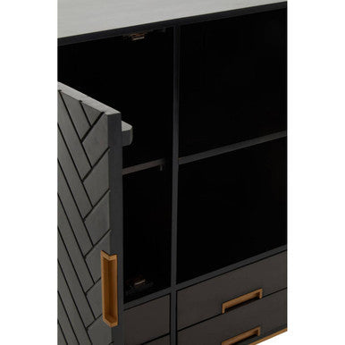 Kochi Black Mango Wood 1 Door and 4 Drawer Cabinet – close-up
