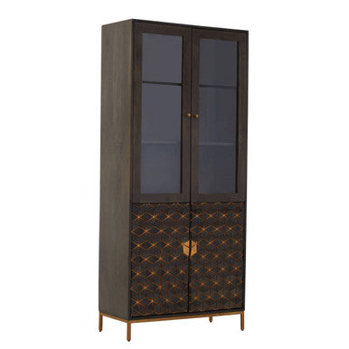 Patna Grey Finish Mango Wood Tall Cabinet – side view