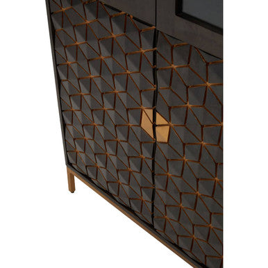 Patna Grey Finish Mango Wood Tall Cabinet – side view 2