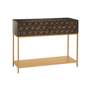 Patna Grey Finish Mango Wood Console Table with Drawers – in room setting