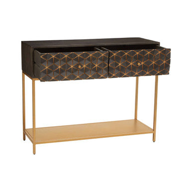 Patna Grey Finish Mango Wood Console Table with Drawers – dimensions