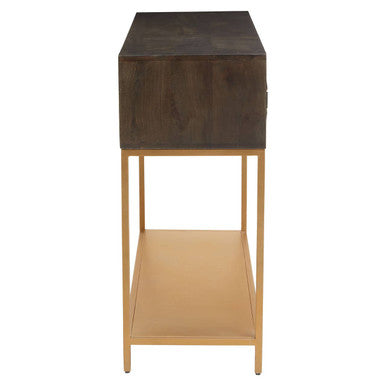 Patna Grey Finish Mango Wood Console Table with Drawers – close-up