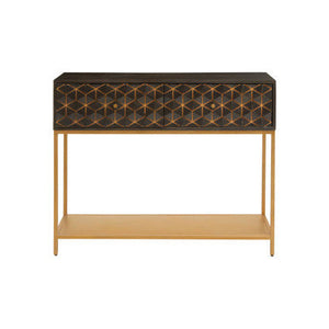 Patna Grey Finish Mango Wood Console Table with Drawers – side view