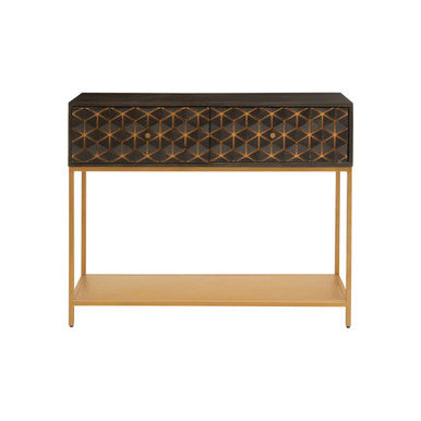 Patna Grey Finish Mango Wood Console Table with Drawers – side view