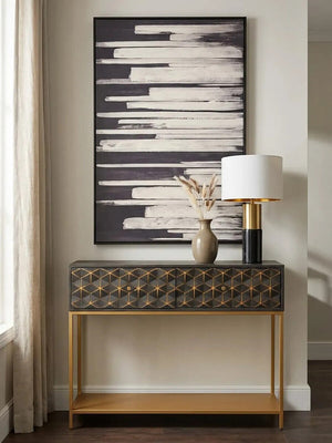 Patna Grey Finish Mango Wood Console Table with Drawers – detail