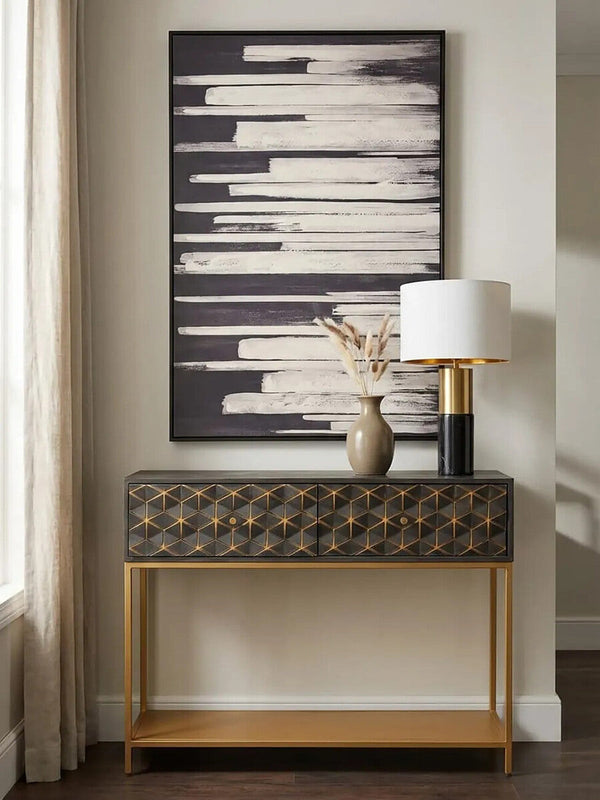 Patna Grey Finish Mango Wood Console Table with Drawers – detail