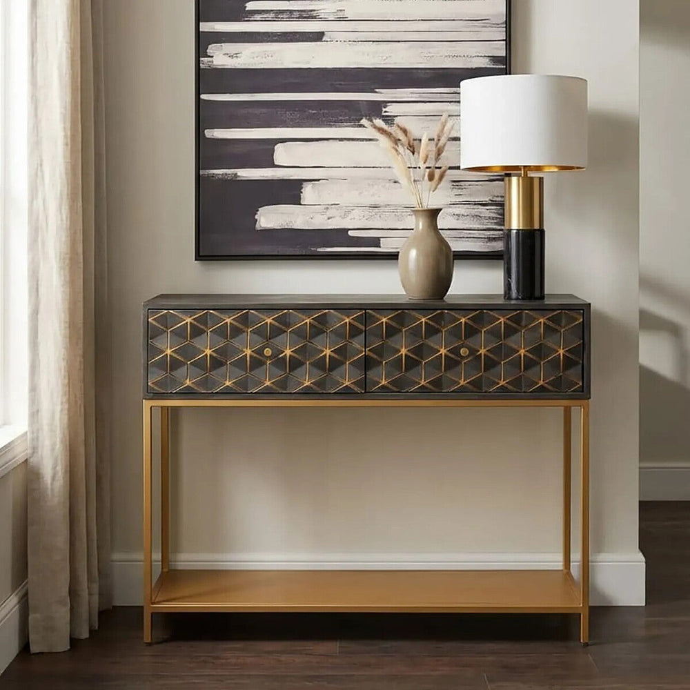 Patna Grey Finish Mango Wood Console Table with Drawers