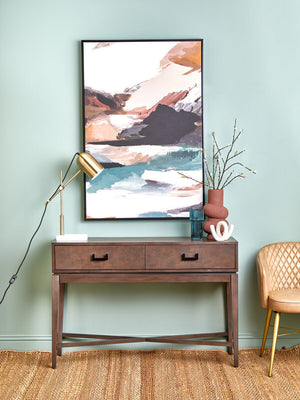 Dimaro Antique Grey Finish 2 Drawer Console Table – detail