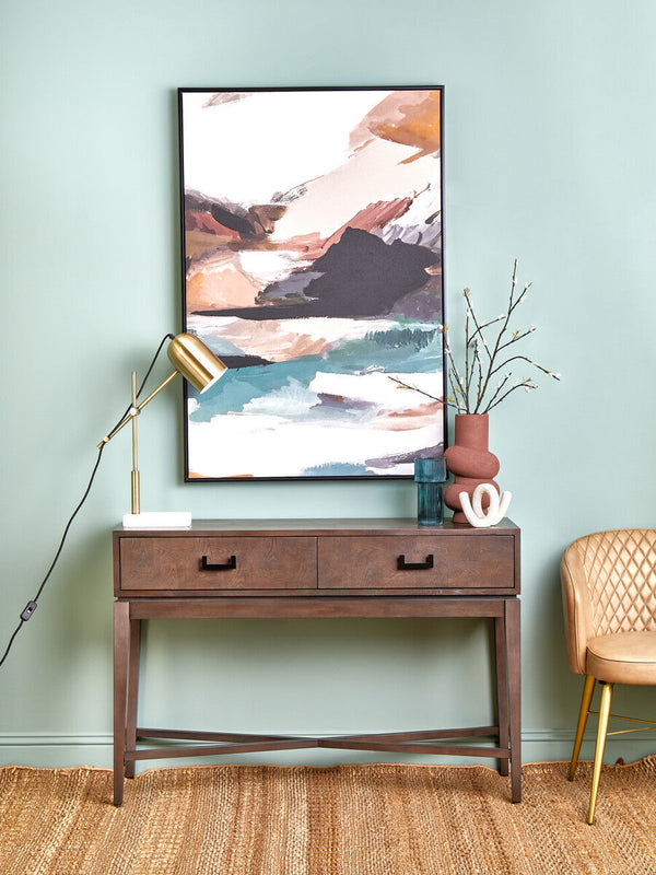 Dimaro Antique Grey Finish 2 Drawer Console Table – detail