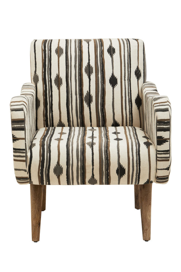 Cefena Black and White Ikat Design Accent Chair – side view