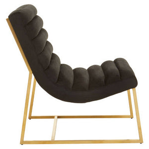 Vogue Black Velvet Channel Tufting Lounge Chair – in room setting