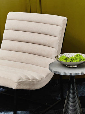 Vogue Ivory Velvet Channel Tufting Lounge Chair – close-up