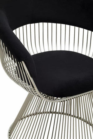 Vogue Black Velvet Chair with Silver Finish Frame – back view