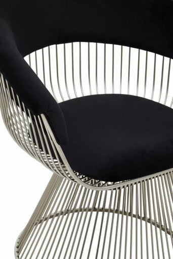 Vogue Black Velvet Chair with Silver Finish Frame – back view