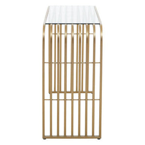 Vogue Clear Glass Console Table with Slatted Matt Gold Frame – close-up