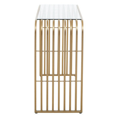 Vogue Clear Glass Console Table with Slatted Matt Gold Frame – close-up