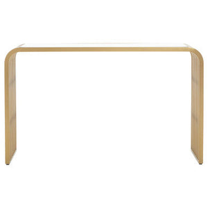Vogue Clear Glass Console Table with Slatted Matt Gold Frame – side view