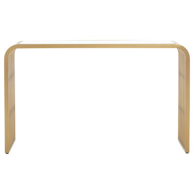 Vogue Clear Glass Console Table with Slatted Matt Gold Frame – side view