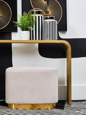 Vogue Clear Glass Console Table with Slatted Matt Gold Frame – back view