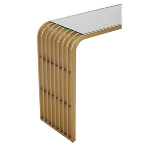 Vogue Clear Glass Console Table with Slatted Matt Gold Frame – angle view