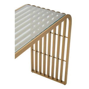 Vogue Clear Glass Console Table with Slatted Matt Gold Frame – detail 2
