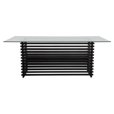 Vogue Clear Glass Dining Table with Slatted Matt Black Base