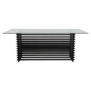 Vogue Clear Glass Dining Table with Slatted Matt Black Base – side view