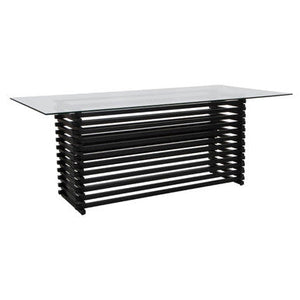 Vogue Clear Glass Dining Table with Slatted Matt Black Base – detail