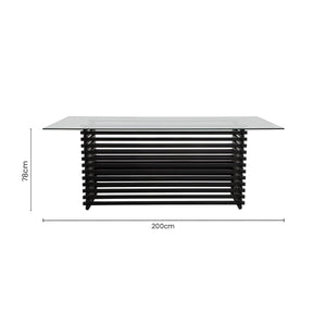 Vogue Clear Glass Dining Table with Slatted Matt Black Base – side view 2