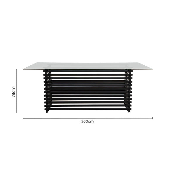 Vogue Clear Glass Dining Table with Slatted Matt Black Base – side view 2