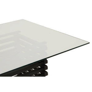 Vogue Clear Glass Dining Table with Slatted Matt Black Base – close-up