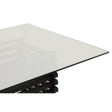 Vogue Clear Glass Dining Table with Slatted Matt Black Base – close-up