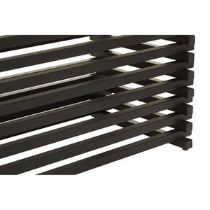 Vogue Clear Glass Dining Table with Slatted Matt Black Base – angle view