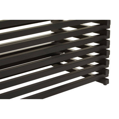Vogue Clear Glass Dining Table with Slatted Matt Black Base – angle view