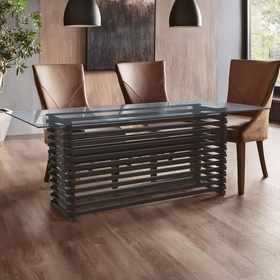Vogue Clear Glass Dining Table with Slatted Matt Black Base