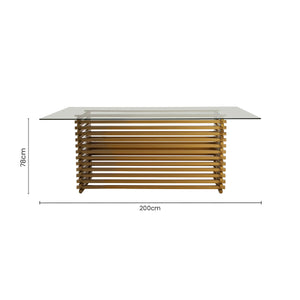 Rectangular Glass Top Dining Table with Matte Gold Stainless Steel Base | Vogue – detail 2