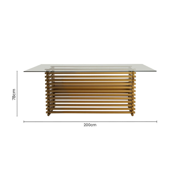 Rectangular Glass Top Dining Table with Matte Gold Stainless Steel Base | Vogue – detail 2