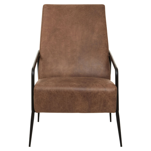 Hoxton Brown Leather Lounge Chair – side view