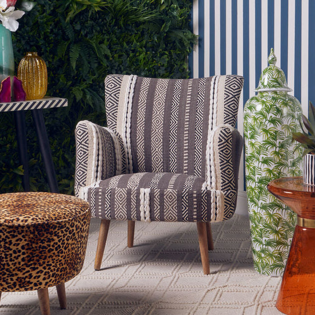Cefena Grey and White Textured Fabric Chair