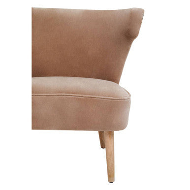 Cefena Mink Velvet and Natural Linen Chair – angle view