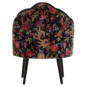 Cefena Black Scalloped Chair with Peacock Printed Back – dimensions