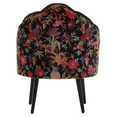 Cefena Black Scalloped Chair with Peacock Printed Back – dimensions