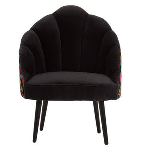 Cefena Black Scalloped Chair with Peacock Printed Back – side view