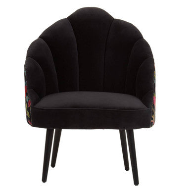 Cefena Black Scalloped Chair with Peacock Printed Back – side view