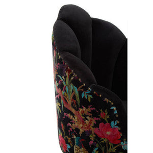 Cefena Black Scalloped Chair with Peacock Printed Back – back view