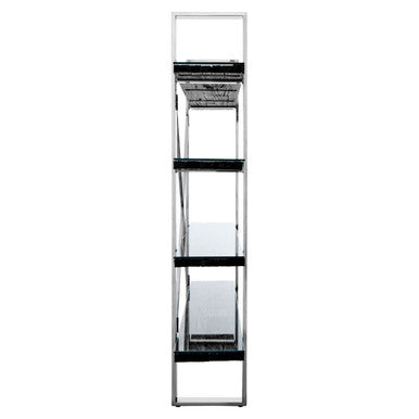 Kerala Black Recycled Wood and Glass 4 Tier Shelf Unit – in room setting
