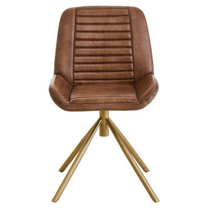 Buffalo Brown Leather Chair with Gold Finish Legs – side view