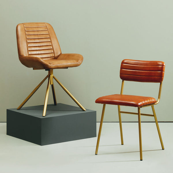 Buffalo Brown Leather Chair with Gold Finish Legs – detail 2