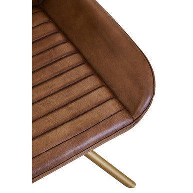 Buffalo Brown Leather Chair with Gold Finish Legs – angle view